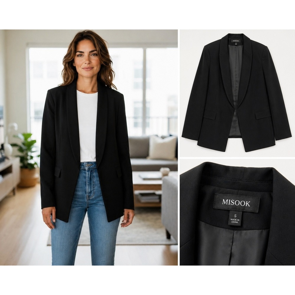 Misook Black Knit Blazer S Open Front Career Office Minimalist Jacket